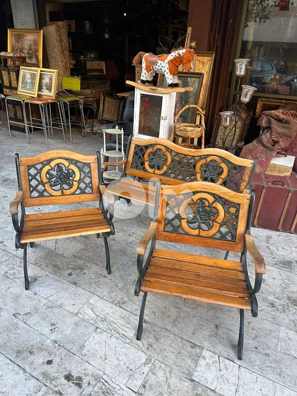 outdoor set frensh طقم خارجي فونت و خشب ٣ قطع رائع 0