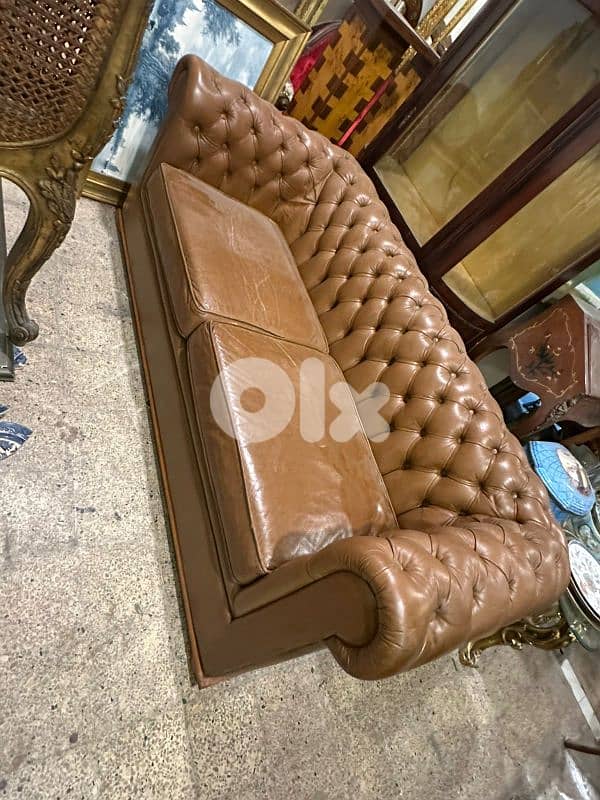 chesterfield sofa 180cm leather كنب فوتوي انجليزي انتيك جلد اصلي 3