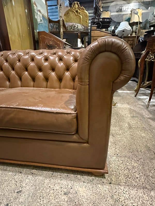 chesterfield sofa 180cm leather كنب فوتوي انجليزي انتيك جلد اصلي 4