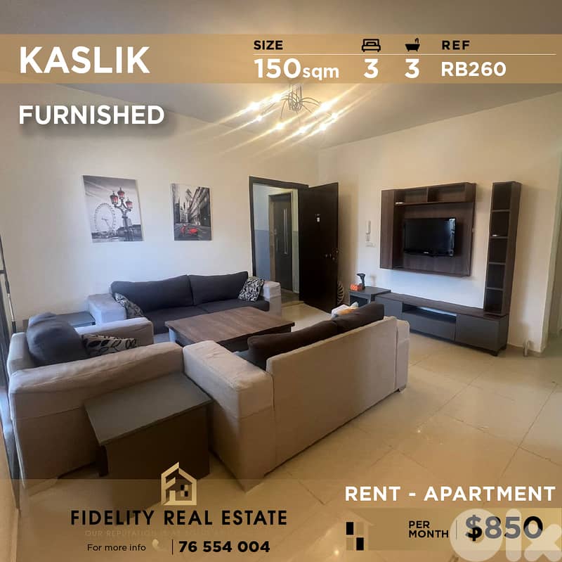 Apartment for rent in Kaslik RB260 شقة مفروشة للإيجار في الكسليك 0