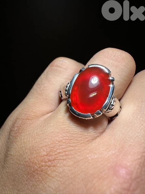 عقيق يماني زجاجي احمر رماني 2