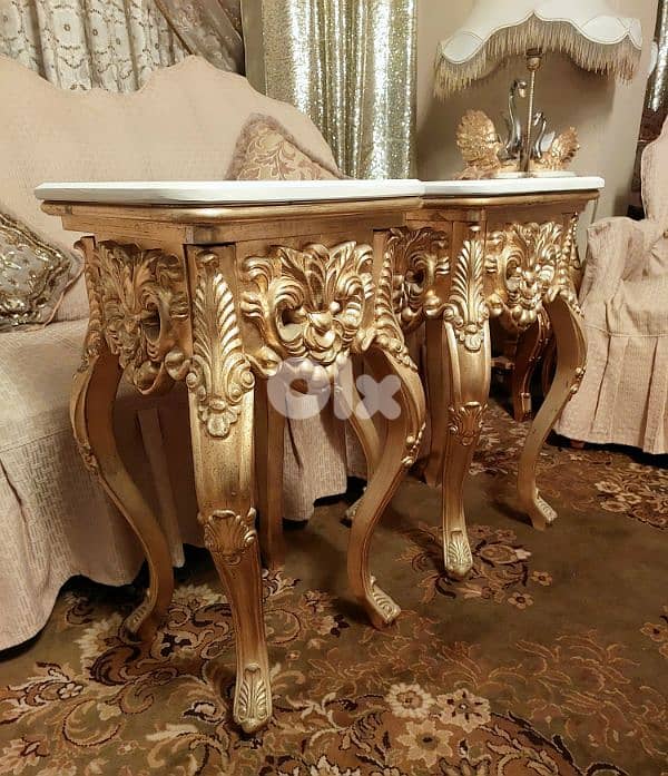 Wooden Golden Tables ( 2 ) طاولة خشب حفر ذهبي عدد ٢ 12