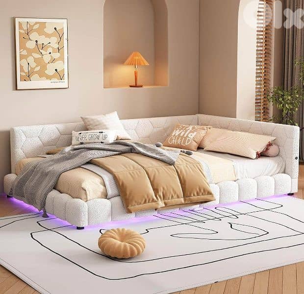 White Polstered Bed / Corner Bed 2