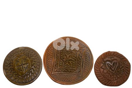 Set of 3 Palestinian Clay Bread Stamps –al-Khalil Folk Pottery
