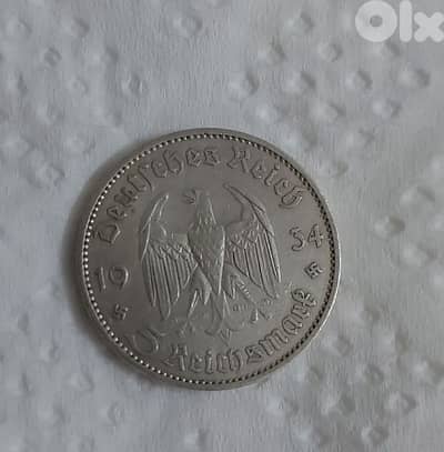 Nazi German Silver Coin year 1934 used in World War Two Era of Hitler