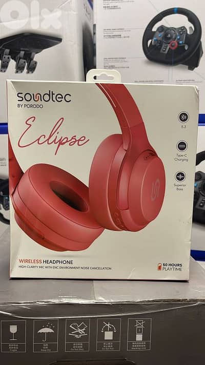 Porodo soundtec eclipse wireless headphone red