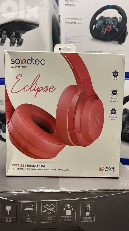 Porodo soundtec eclipse wireless headphone red 0