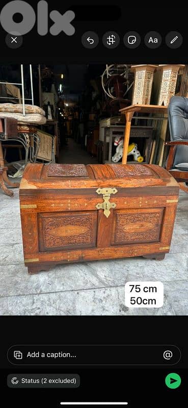 صندوق انتيك خشب جوز حفر يدوي ناعم تنزيل نحاس عمر ١٠٠ سنة 0