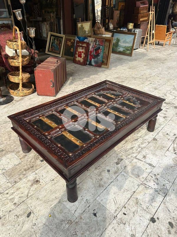 طاولة وسط نص قطراني انتيك وجه باب عقد نحاس ١٥٠سم عمر ١٠٠سنة 2