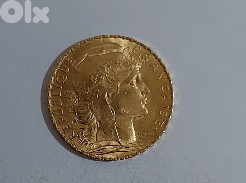 French Gold Coin of the 3rd Republic with the Cock Symbolu 1