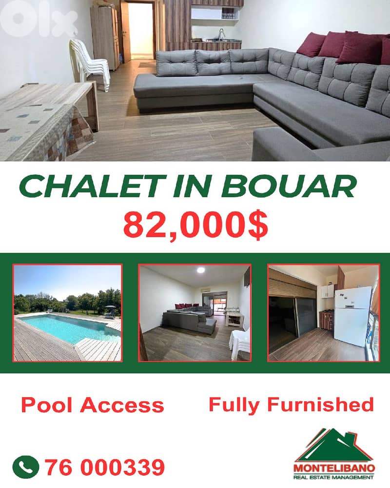 Fully Furnished 50sqm Chalet For Sale in Bouar (بوار) with Pool Access 0