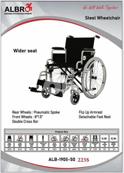 Steel Wheelchair Wider Size كرسي متحرك قياس عريض