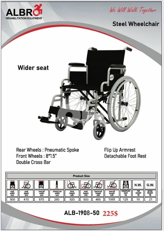 Steel Wheelchair Wider Size كرسي متحرك قياس عريض 0