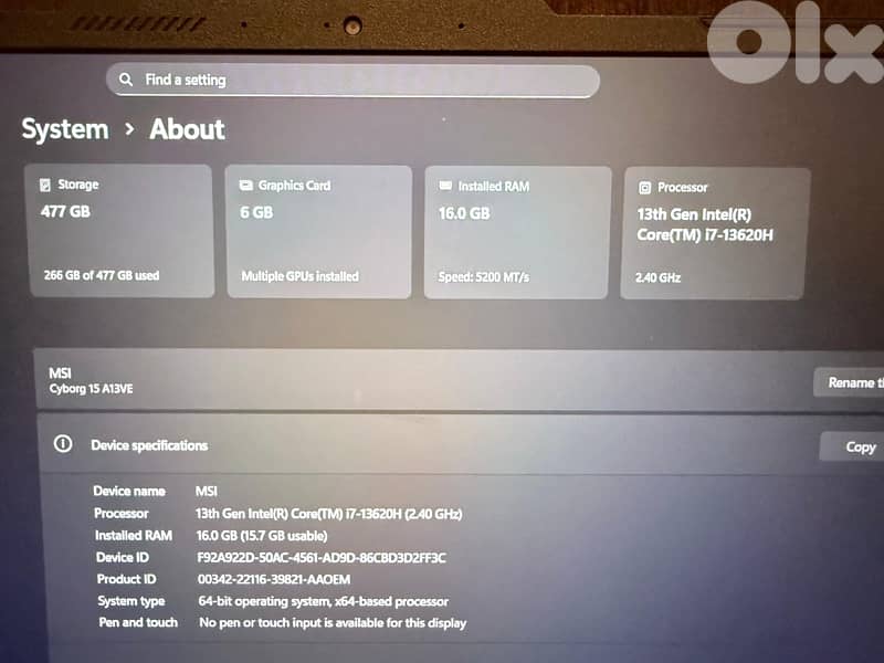 MSI Cyborg 15 i7 13Th Gen 3