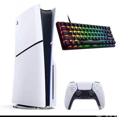 PlayStation 5 + controller + Razer Huntsman mini