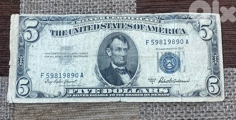 عملة عملات قديمة ٥$ سنة ١٩٥٣ 0