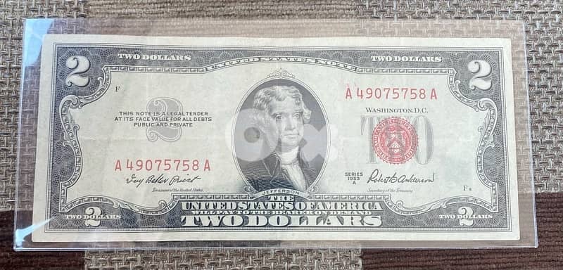 عملة عملات قديمة ٢$ اميركي رد سيل ١٩٥٣ 0