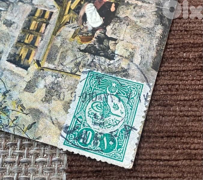 كرت بريد فلسطين عثماني منزل سيمون التنير مدينة يافة سنة ١٩١٠ ختم: يافة 2