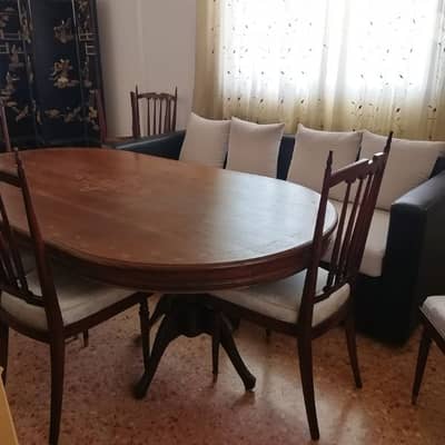 Antique wooden dining table & chairs