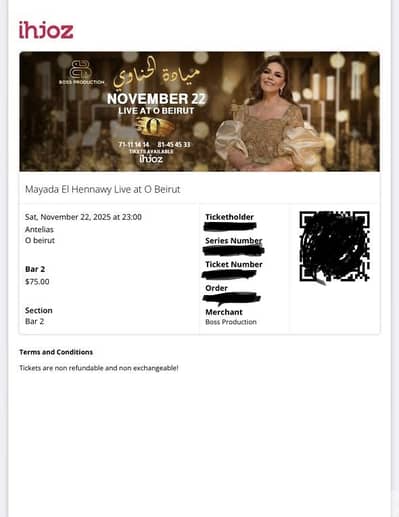 3 tickets mayada el hennawi 22 november o beirut