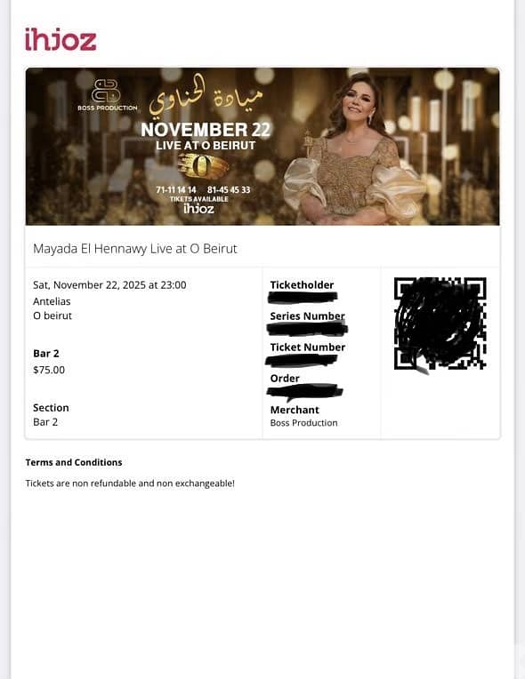 3 tickets mayada el hennawi 22 november o beirut 0