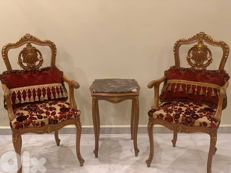 طقم لويس استايل خشب مسيف زين مع الطالوه رخام 2