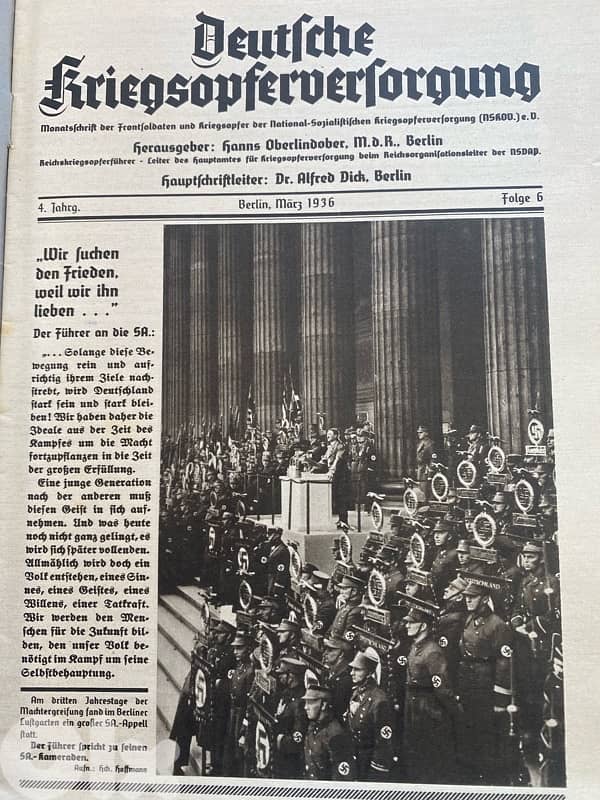 مجلة الماني نازي سنة ١٩٣٦ ويظهر فيها صور لهتلر والجيش الالماني 3