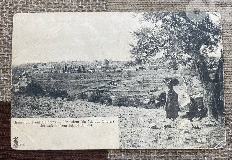 كرت بريد صورة للقدس من جبل الزيتون مع ختم قدس بالعربية سنة ١٩٠٣ 0