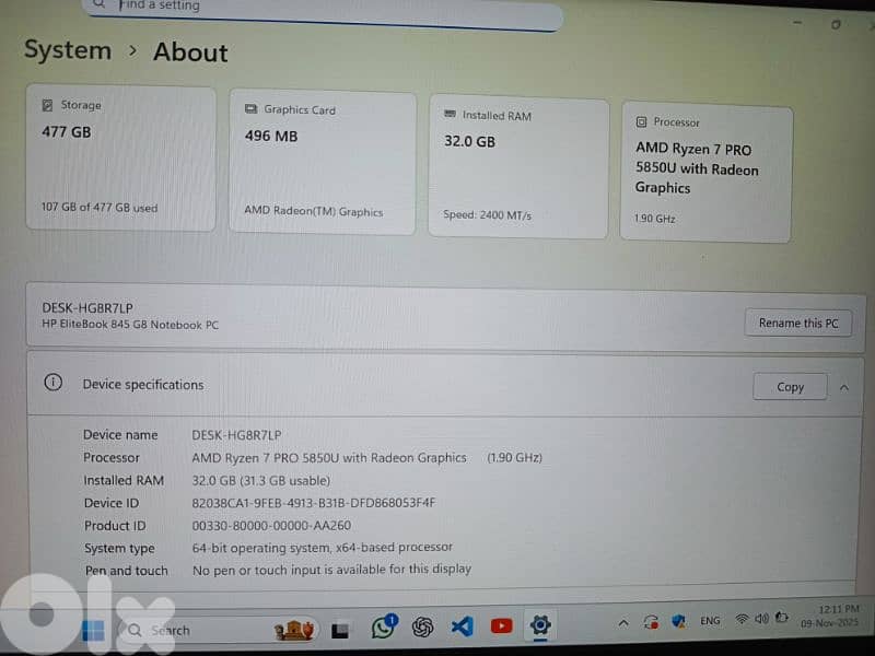 HP eltebook Ryzen 7 pro 2