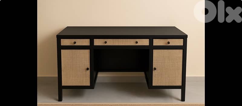 Stylish Black Console Table with Metallic Frame 0