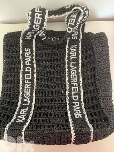 karl lagerfeld straw tote bag authentic