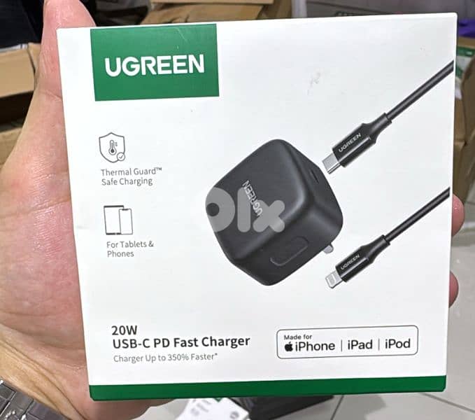 Ugreen 20w usb-c Pd Fast charger 3 pin with 1m lightning cable black 0
