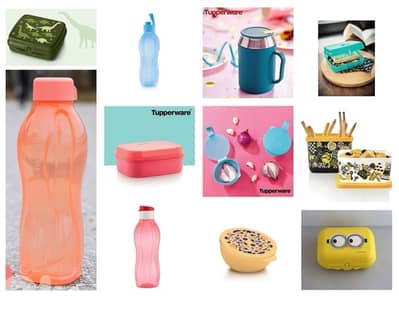 Tupperware lunchboxes and water bottles