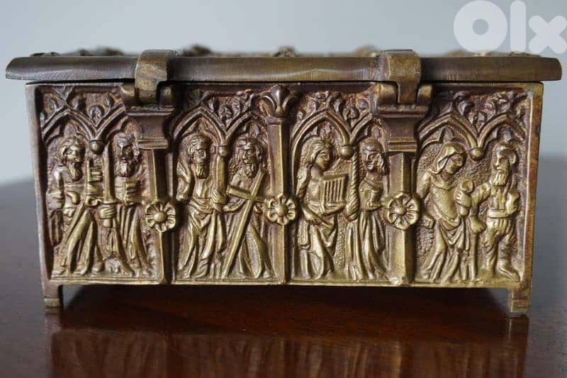 christian antique brass jewelery box 1