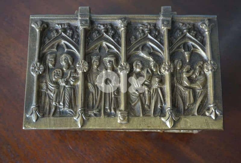 christian antique brass jewelery box 2