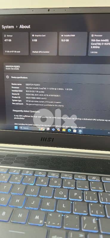 GAMING MSI SFEALTH COR I7-11375H /16gb ram /512gb nvme /RTX 3060 10