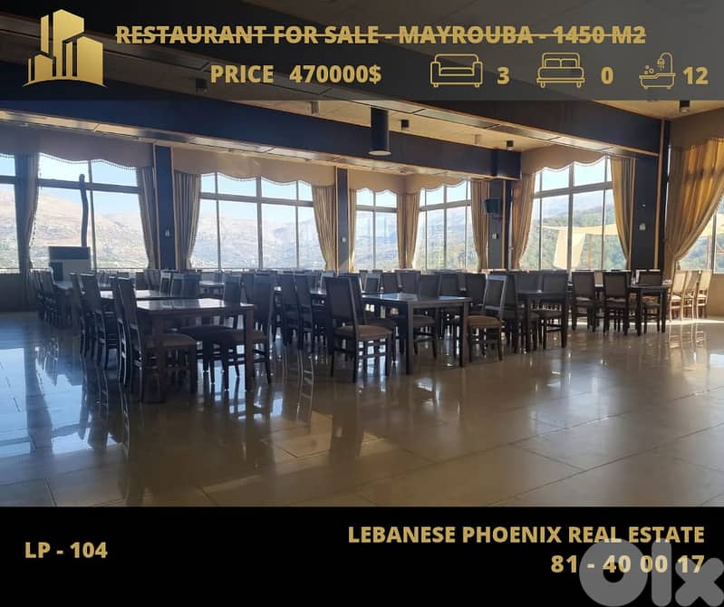 Fully Decorated & fully equipped restaurant for sale in Mayrouba with 0