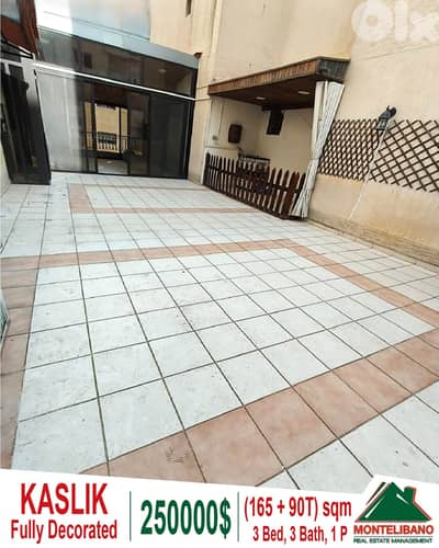 Fully Decorated 165sqm Apartment For Sale in Kaslik with 90sqm Terrace