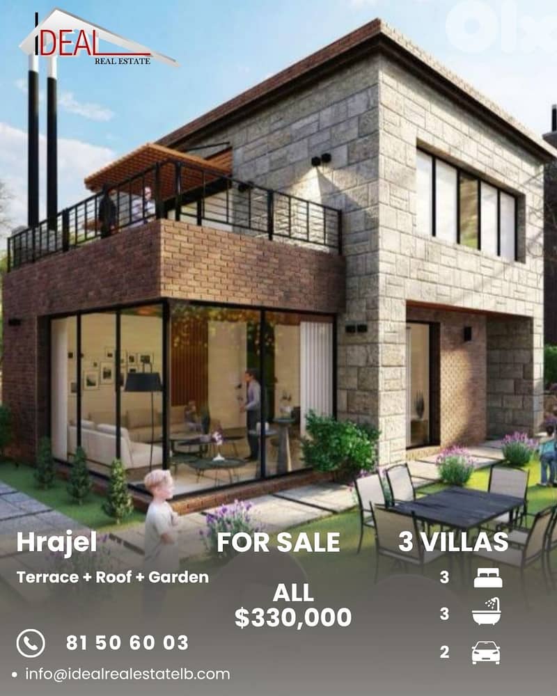 3 Villas Duplex for sale in Hrajel​ Keserouan فيلا عدد 3 للبيع 0