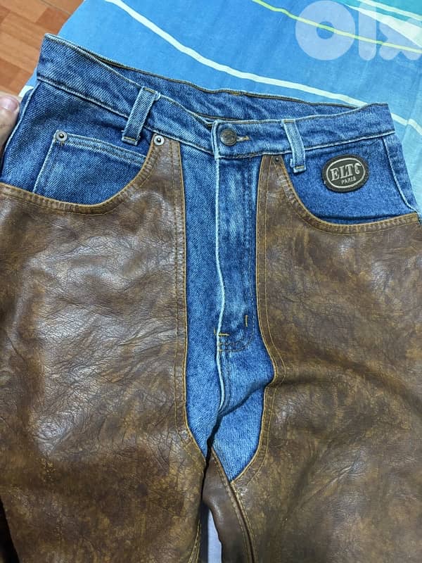 VINTAGE 90s Elite Paris Denim Leather Chaps Pants | RARE Biker 1