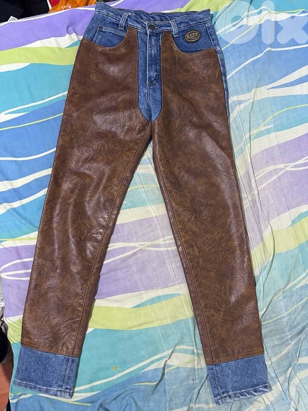 VINTAGE 90s Elite Paris Denim Leather Chaps Pants | RARE Biker 3