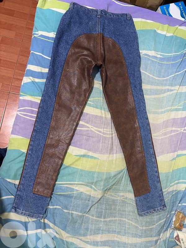 VINTAGE 90s Elite Paris Denim Leather Chaps Pants | RARE Biker 4