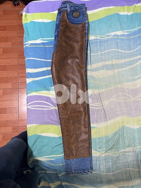 VINTAGE 90s Elite Paris Denim Leather Chaps Pants | RARE Biker 5