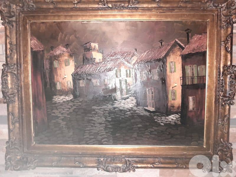 تابلو رسم زيتي تحفة فنية قديمة 0