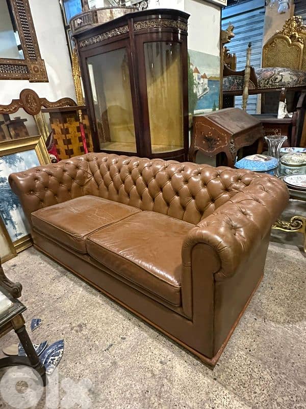 chesterfield sofa salon 180cm leather original 0