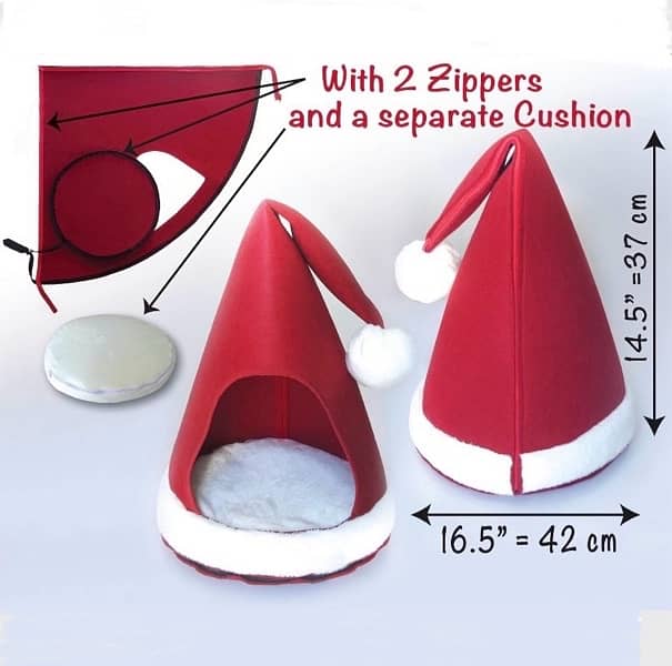 pet dog cat Christmas bed, Santa’s hat 6