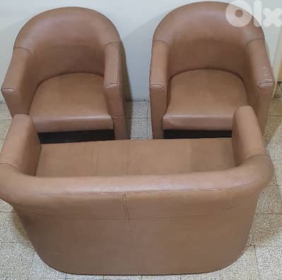 3  sofa  set  brown  leather very neat  80 $ beyrout  03723895