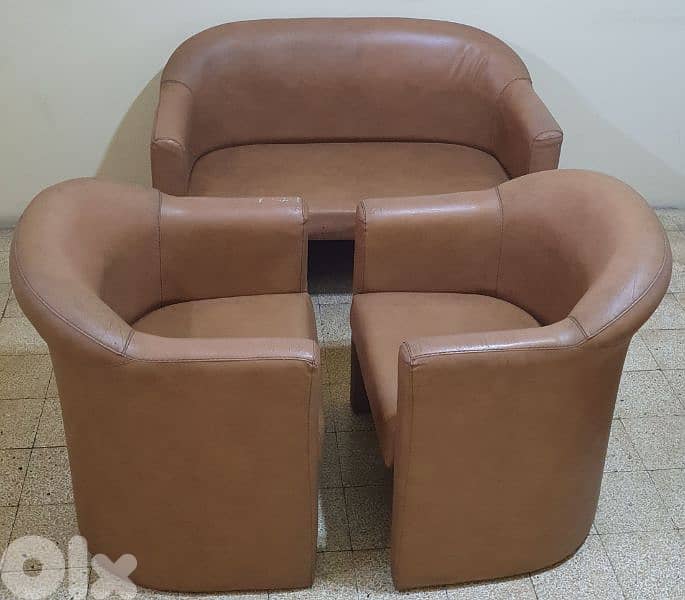 3  sofa  set  brown  leather very neat  80 $ beyrout  03723895 3