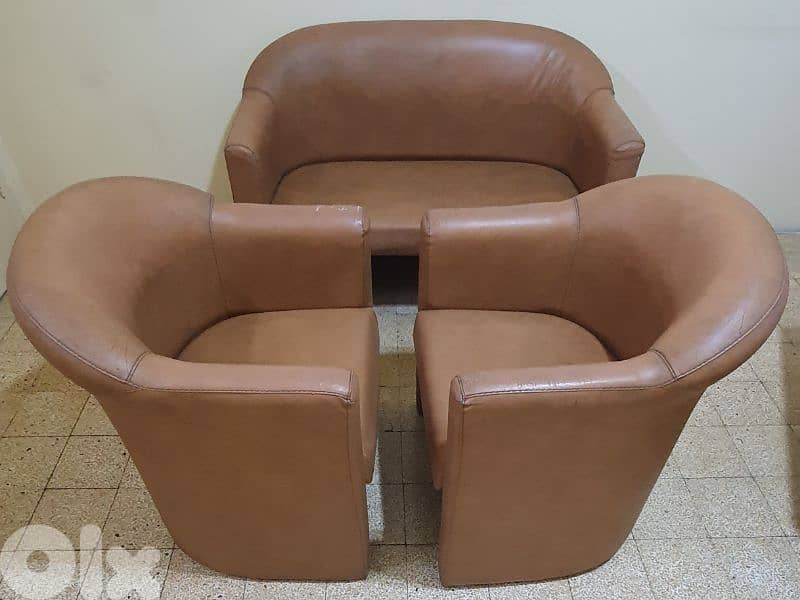 3  sofa  set  brown  leather very neat  80 $ beyrout  03723895 4