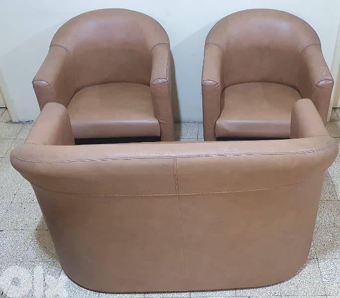 3  sofa  set  brown  leather very neat  80 $ beyrout  03723895 5